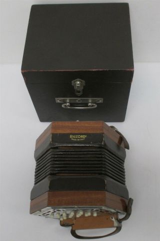 Riccordi Vintage 30 - Button Concertina Button Box Sqeezebox Made In Italy W/ Case