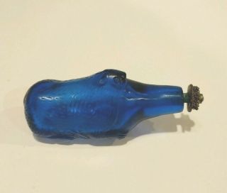 Antique Cobalt Blue Glass Tear Catcher Perfume Scent Vial Bottle Beaver Poison