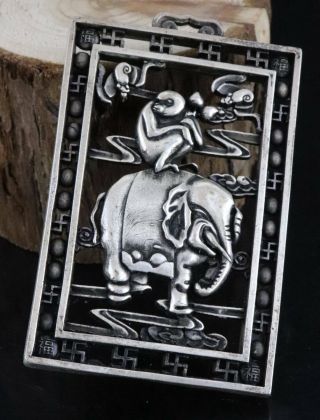 Collect China Tibet Silver Hand Carve Elephant & Monkey Moral Auspicious Pendant 3