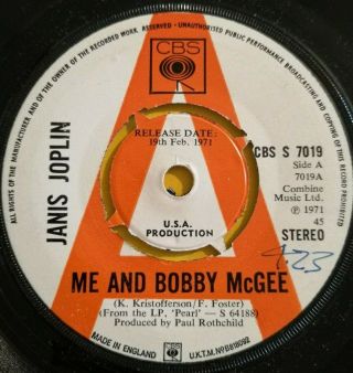 Janis Joplin - Me And Bobby Mcgee - Uk Cbs " A " Label Demo / Promo - 7 " Vinyl 45