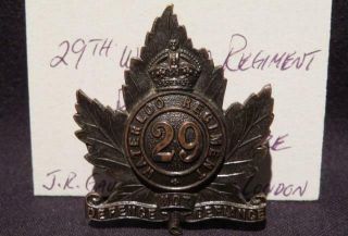 29th Waterloo Regiment Canada Pre - Wwi Darkened Bronze Cap Badge J R Gaunt