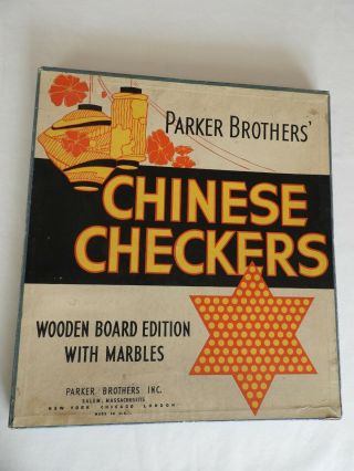 Vintage Parker Brothers Chinese Checkers Wooden Game Board W/ Marbles & Instruct