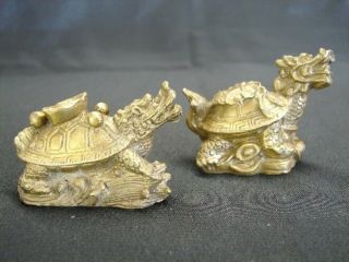 Feng Shui Brass Metal Copper Dragon Turtle Tortoises Statues