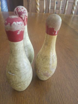 3 Vintage Wooden Mini Bowling Pins Over60 Years Old