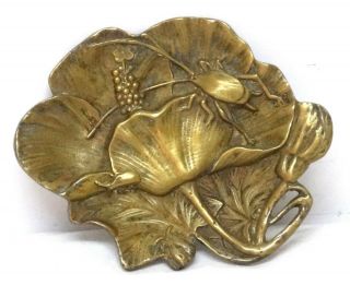 Antique High Relief Insects On Leaves Bronze Art Nouveau Figural Dish Plate Rare