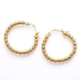 Vintage 14k Yellow Gold Ball Hoop Earrings 3/4 " Made In Italy Estate