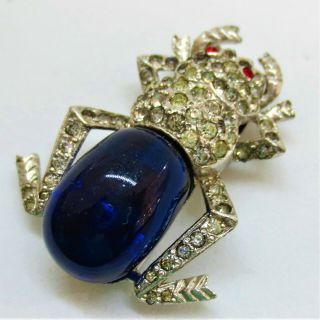 Vintage Ktf Trifari Alfred Philippe Insect Clip W Large Blue Stone Signed