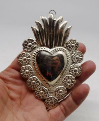 Antique Sacred Heart Jesus Ex Voto Miracle 4.  2 Grams Sterling Silver 925 Z - 14