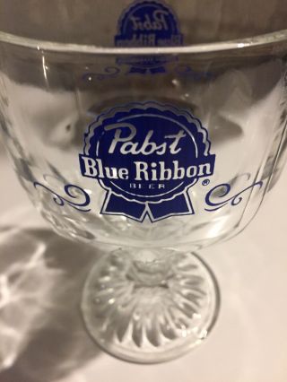 Vintage " Pabst Blue Ribbon Beer " 12 Oz.  Goblet Style Glass,  Starburst,  6 "