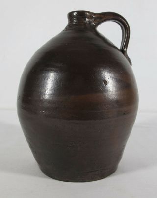 Antique 18th C 1780 - 1820 Early American Stoneware Albany Slip Ovoid Jug Yqz
