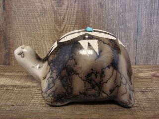 Native American Pottery Turtle Sculpture By Vail Navajo Horse Hair Sculpture Po
