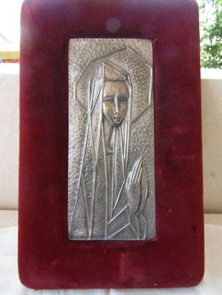 Large Sterling Silver Icon Of Praying Virgin Mary,  Italy,  Sterling,  925,  Signed