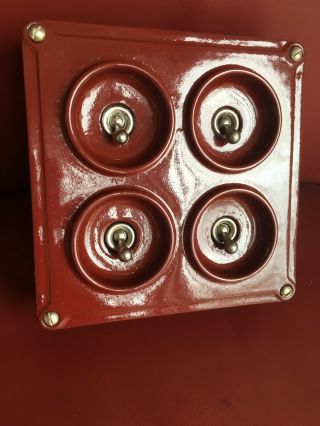 Vintage Industrial 4 Gang Light Switch 1940 Crabtree Red & Black
