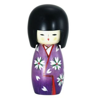 Japanese Kokeshi Wooden Doll 5.  25 " H Purple Ymeji Flora Kimono Girl Made In Japan