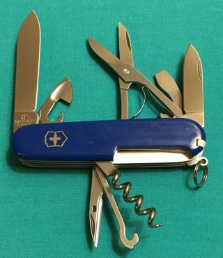 Victorinox Swiss Army Pocket Knife - Blue Climber Camping Multi Tool - Logo