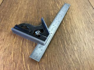 Antique Starrett 9” Combination Square Head & Rule Tool - Machinist Woodwork Etc