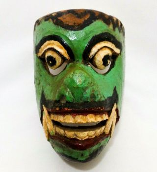 Early - Mid 20th C Vint Bali Indonesia Barong Hand Painted/carved Green Wood Mask