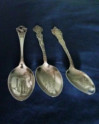 Three American Vintage Silver Souvenir Teaspoons All Marked Sterling