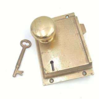 Vintage Rail Car Door Lock Plate With Key Hole And Door Knob And Skeleton Key