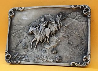 Vtg On The Warpath Charles M Russell 3 - D Western Numbered Pewter Belt Buckle