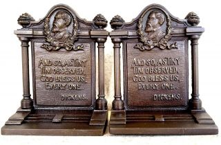Antique B&h - Bradley & Hubbard - Charles Dickens Bookends - " A Christmas Carol "