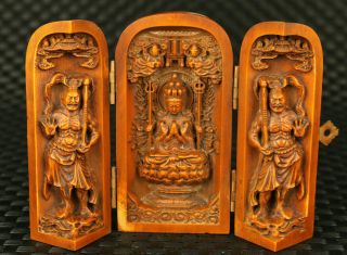 Chinese Rare Old Boxwood Hand Carved Buddha Blessing Statue Collect Decoration