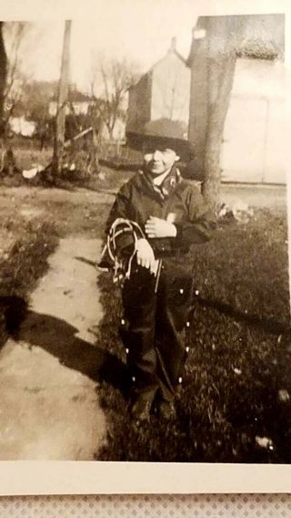 Vintage Little Boy Dressed In Cowboy Outfit Backyard Americana 1930s 1940s Photo 2