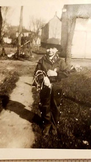 Vintage Little Boy Dressed In Cowboy Outfit Backyard Americana 1930s 1940s Photo 3