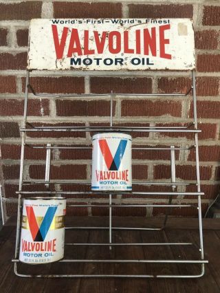 Vtg 1960s Valvoline Motor Oil 12 Quart Oil Can Display Rack Gas Oil Station 26”