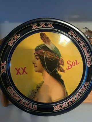 Vintage 1940s Superior Xx Sol " Cervezas Moctezuma " Beer Tray