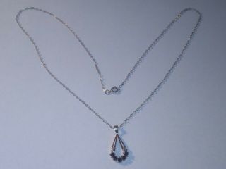 Vintage 1970s 9ct Gold Sapphire & Diamond Pendant On Gold Chain Ladies Necklace