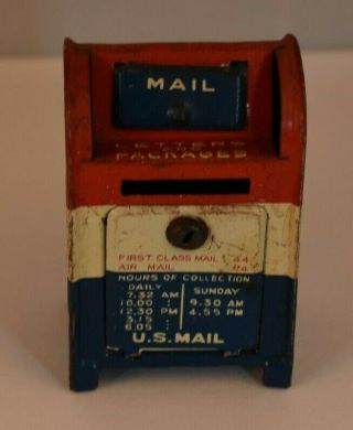 Vintage Made In Japan Tin Toy Piggy Bank Miniature Us Mail Box