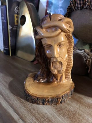 Vintage Small Hand Carved Bust Of Jesus Christ Bethlehem