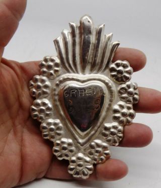 Antique Sacred Heart Jesus Ex Voto Miracle 6.  2 Grams Sterling Silver 925 Z - 11