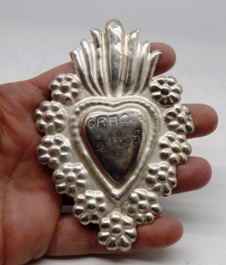 ANTIQUE Sacred Heart Jesus Ex Voto MIRACLE 6.  2 GRAMS STERLING SILVER 925 Z - 11 2
