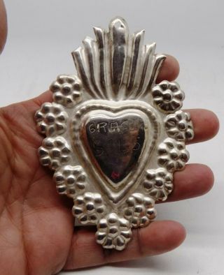 ANTIQUE Sacred Heart Jesus Ex Voto MIRACLE 6.  2 GRAMS STERLING SILVER 925 Z - 11 3