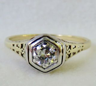 Antique Art Deco.  28 Ct.  Old European Cut Diamond Solitaire 14k Engagement Ring