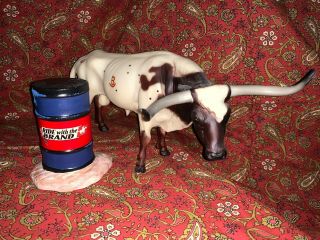 Vintage Breyer " B " Brand Texas Longhorn Bull With Rodeo Barrel