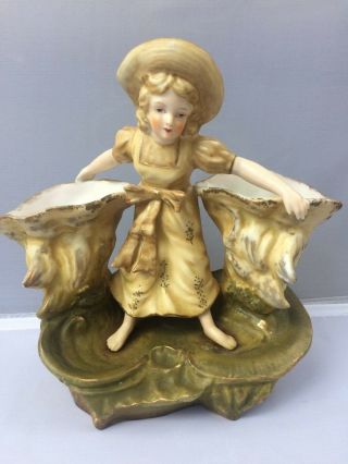 Antique / Vintage Bisque Figurine Girl Vases Kalk Paris Arnart German French