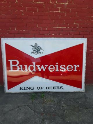 (vtg) 4ftx6ft Budweiser Beer Double Bubble Outdoor Light Up Plastic Sign Rare