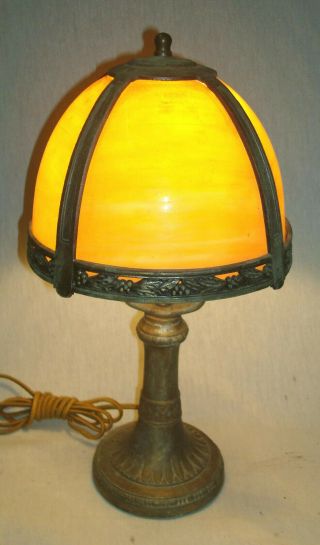 Antique Caramel Slag Glass Panel Table Lamp,  Boudoir,  Signed? Miller,  B&h Era.  Nr