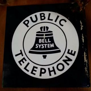Vintage Bell System " Public Telephone " 11x11 Double - Sided Flanged Porcelain Sign