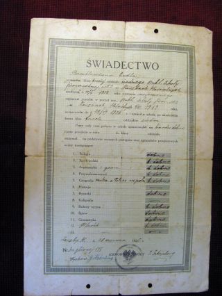 Judaica Poland School Document For Jewish Girl 1926
