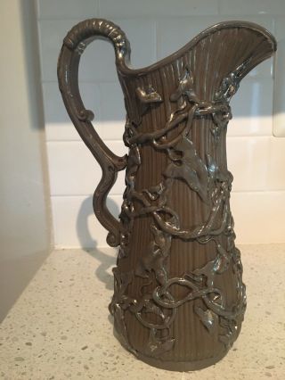 Antique Mettlach Villeroy & Boch Pitcher/vase Clay Vines Circa 1840