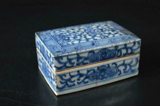 U2862: Chinese Blue&white Arabesque Pattern Seal Ink Case Calligraphy Tool