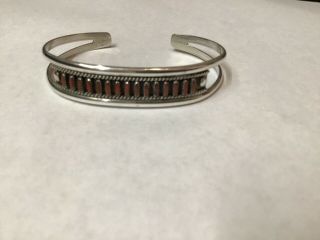 Vintage Native American Navajo Red Branch Coral Sterling Silver Cuff Bracelet