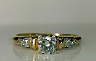 Antique 1/3 Ct Natural Diamond 14k Yellow Gold Art Deco Engagement Ring W/sizing
