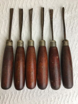 Vintage Millers Falls Set 6 Rosewood Wood Carving Chisels / Gouges A F No 106 H