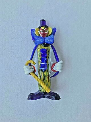 Rare Vintage Murano Glass Clown With Candy Cane.  10 1/2in / 270mm Tall