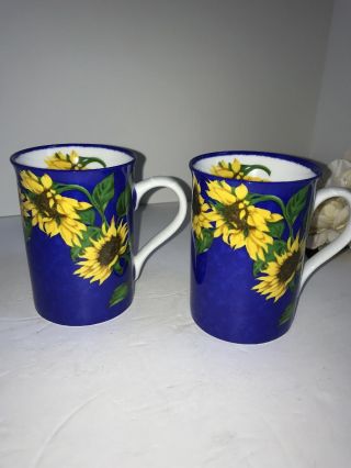 Konitz Coffee Mugs Made In Germany Blue Sunflowers - Tea Set Of 2